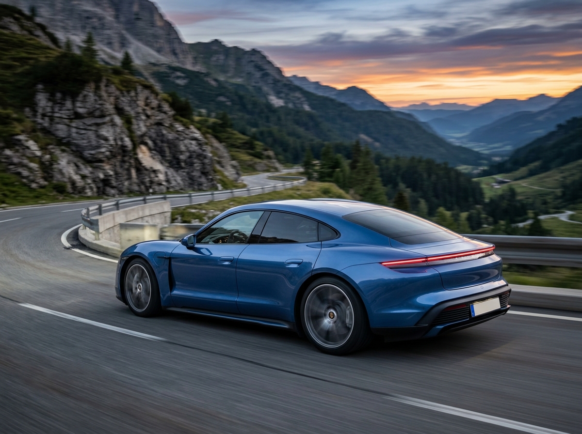 Porsche Taycan 4S showing its sporty electric design language and sleek profile